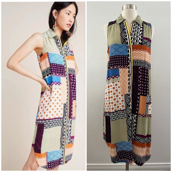 Anthropologie Everyday Patchwork Dress Women's Size 10 Midi Sleeveless Colorful - Picture 1 of 10